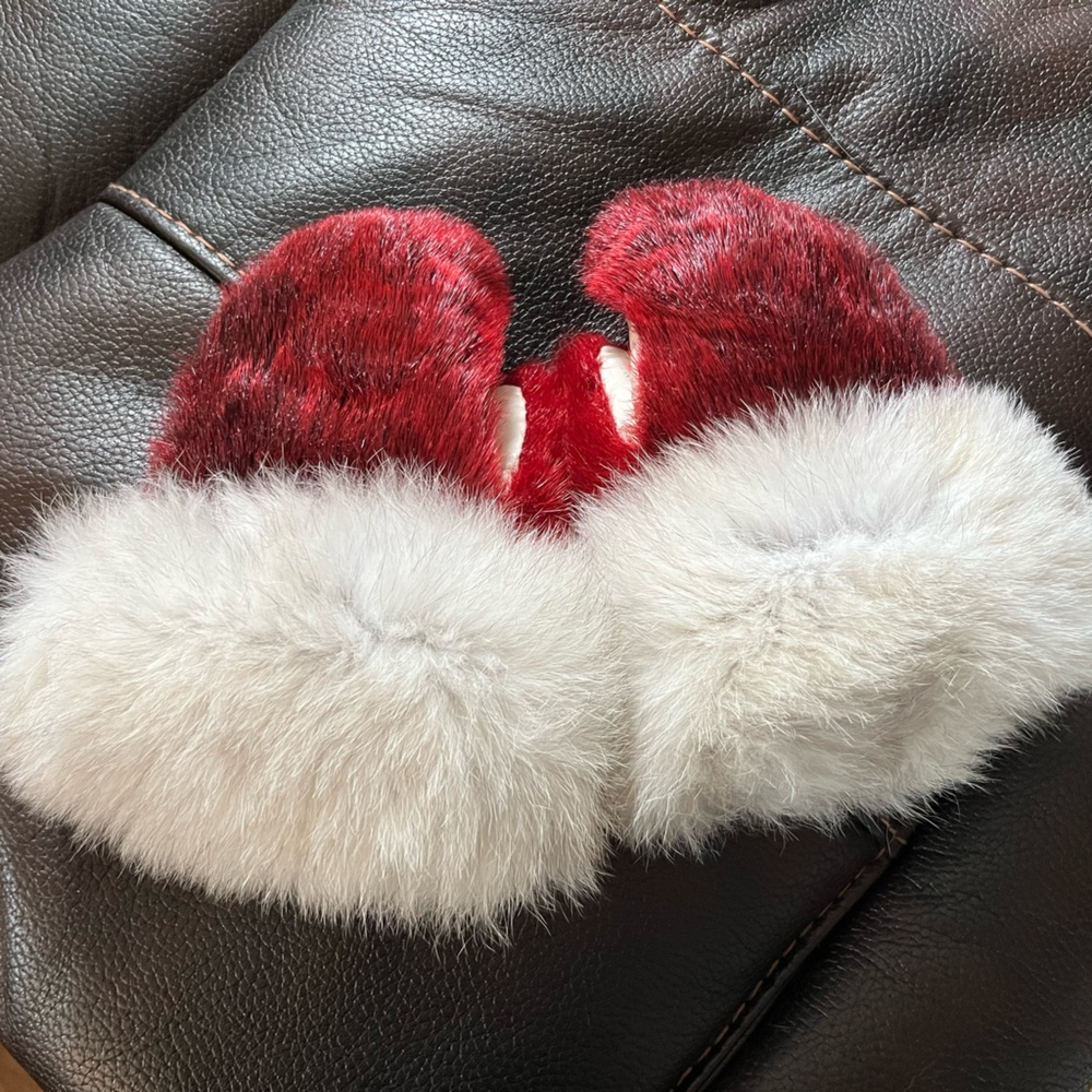 Red dyed seal skin mittens